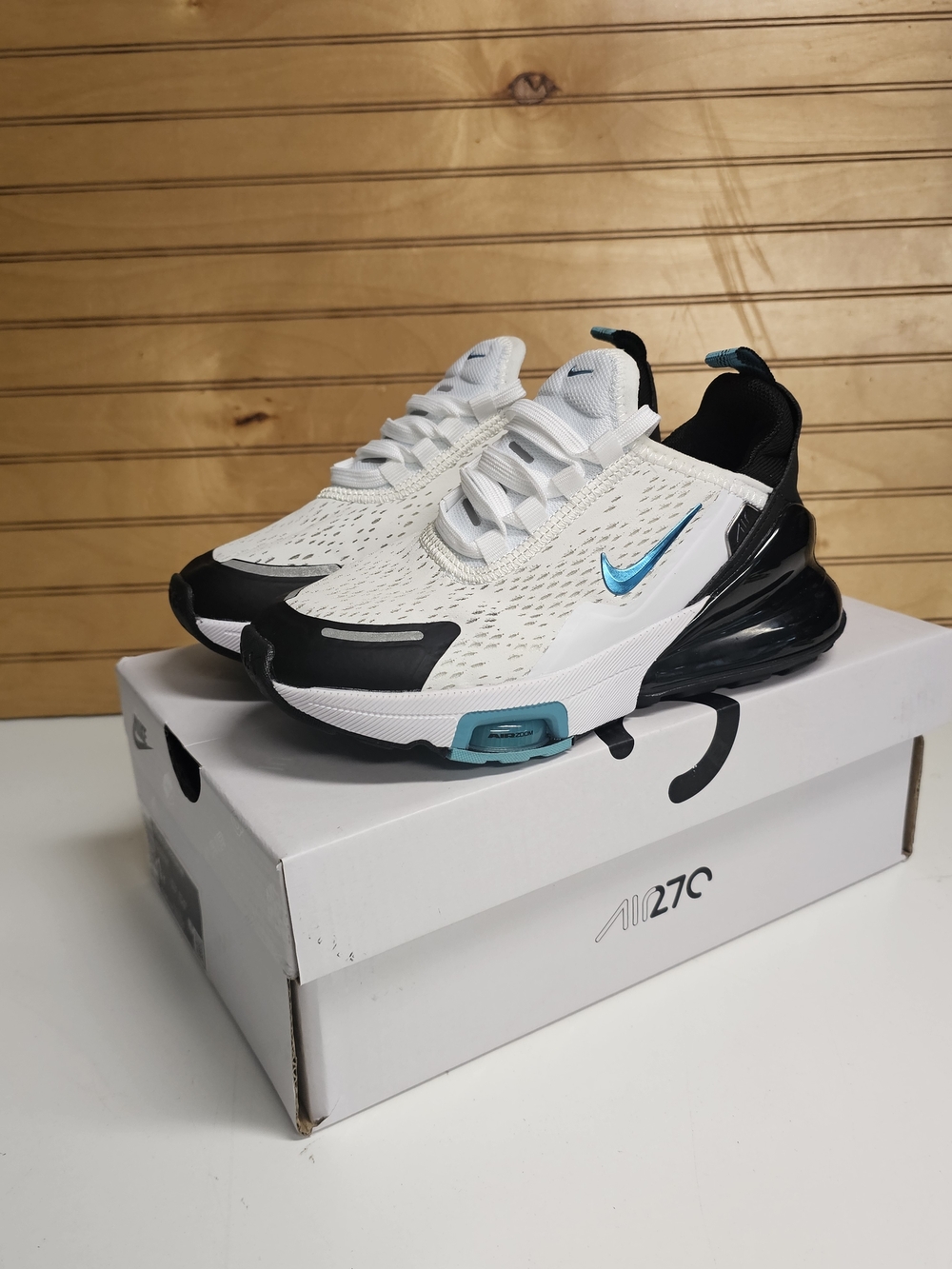 Nike Kids Air Max 270 React White/Black/Turquoise Sneaker New Various Sizes